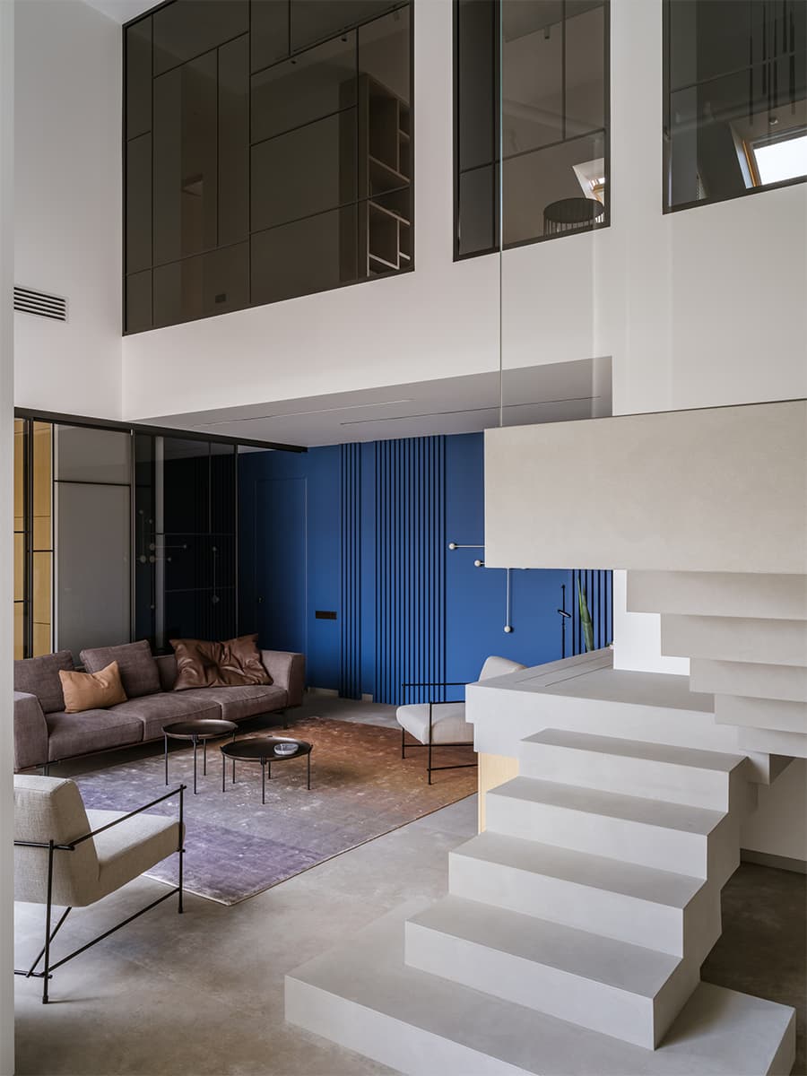 Модернистский интерьер квартиры с винтажными деталями — проект Architectural Studio RE