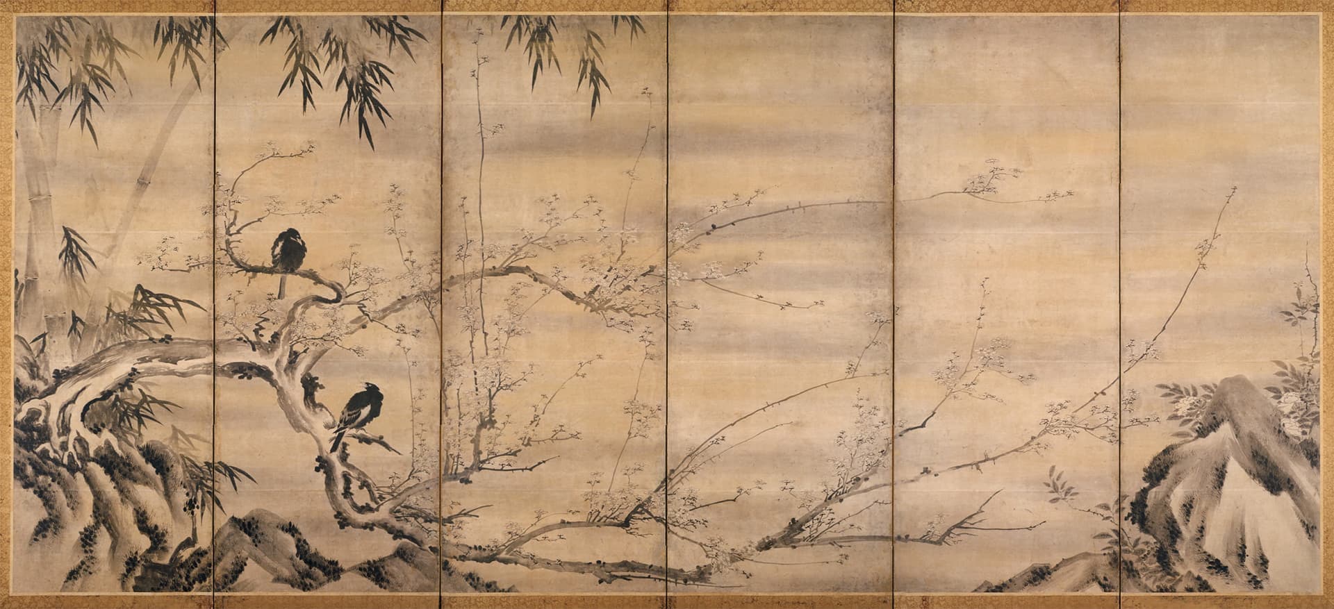 Shikibu Terutada, Plum, Bamboo and Mynah Birds, Courtesy London Gallery, Ltd. Shirokane
