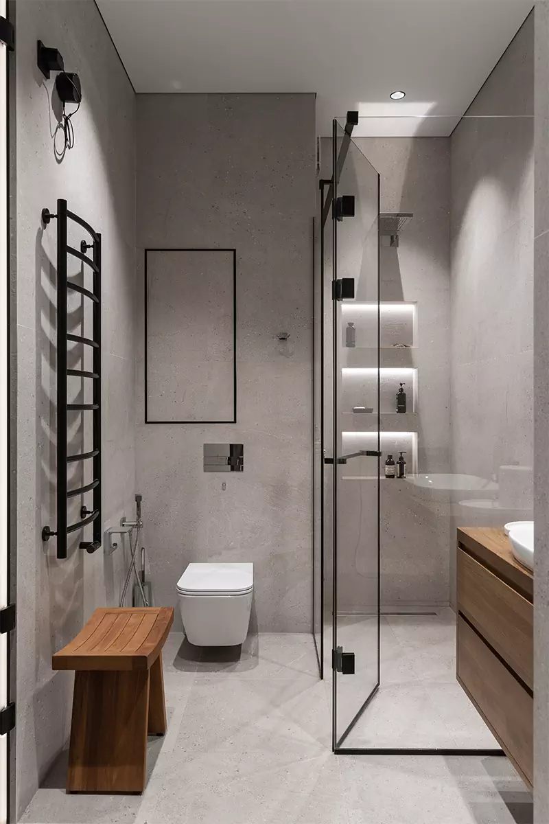 Простые формы, темное дерево и брутальные радиаторы в интерьере мужской квартиры — проект Ксении Харламовой