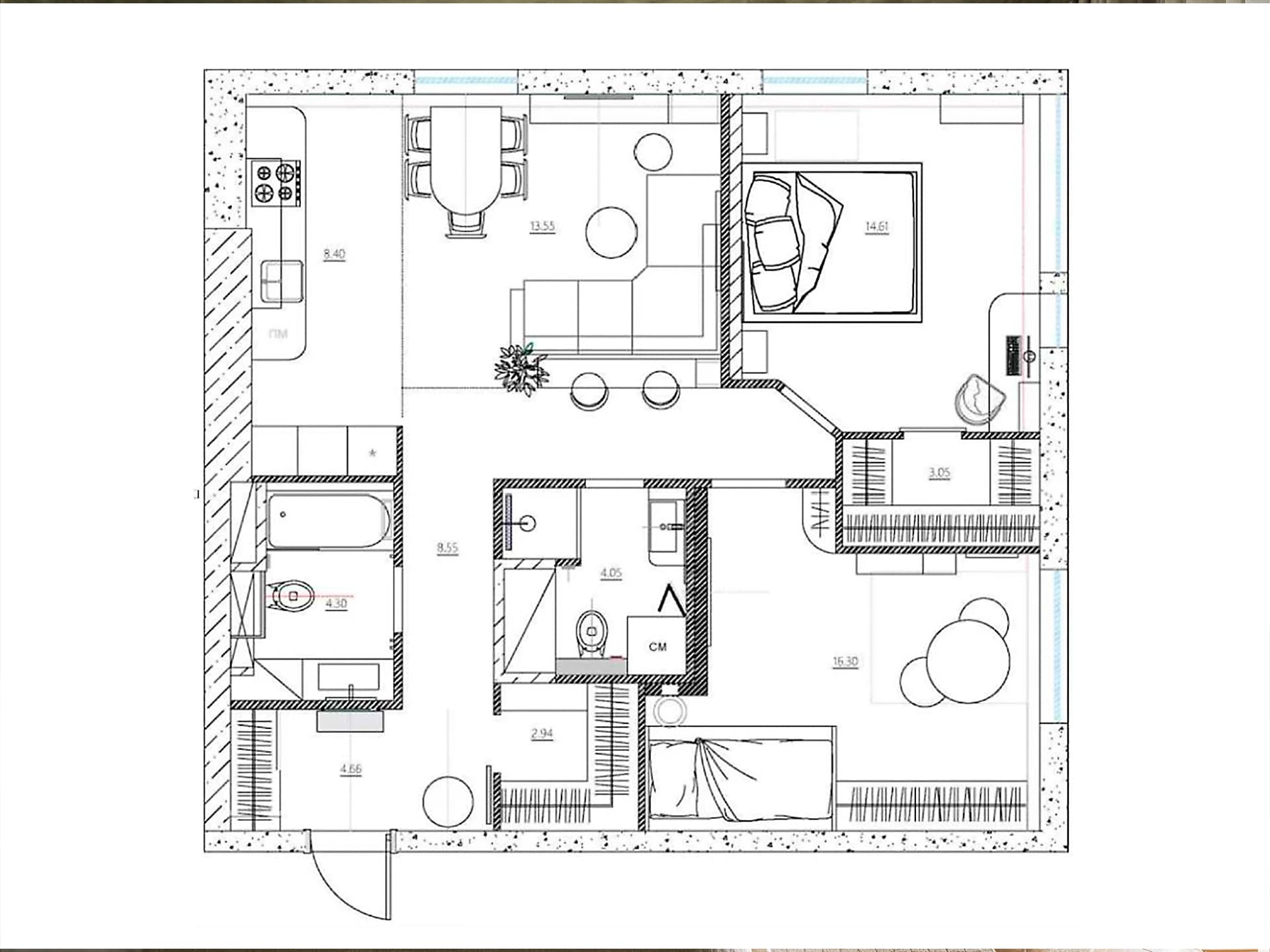 Бархатистая штукатурка и мягкие формы мебели в интерьере квартиры под сдачу в аренду – проект Валерии Дзюбы