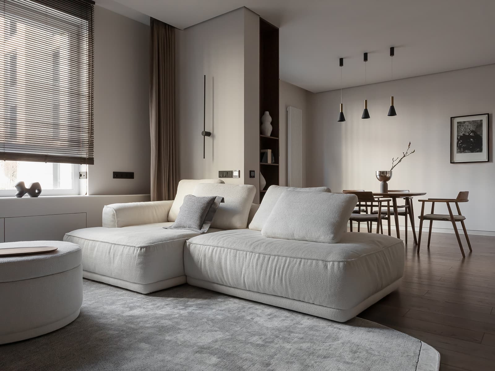 Радиусные перегородки в умиротворяющем интерьере для семьи — проект студии интерьерного дизайна STUDIO WHITE DESIGN