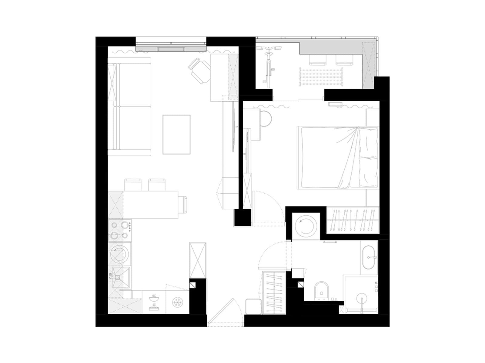 Контраст строгости и теплоты в квартире для программиста — проект студии дизайна интерьеров KIWI
