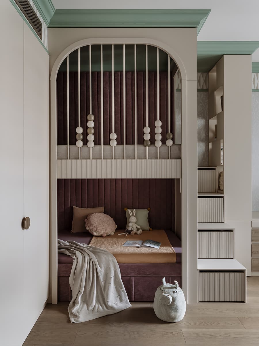 Теплый семейный интерьер квартиры с точечными вкраплениями цвета — проект Анны Мизюра w3