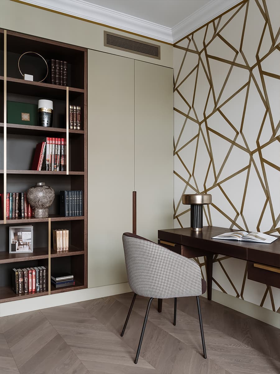 Теплый семейный интерьер квартиры с точечными вкраплениями цвета — проект Анны Мизюра w3