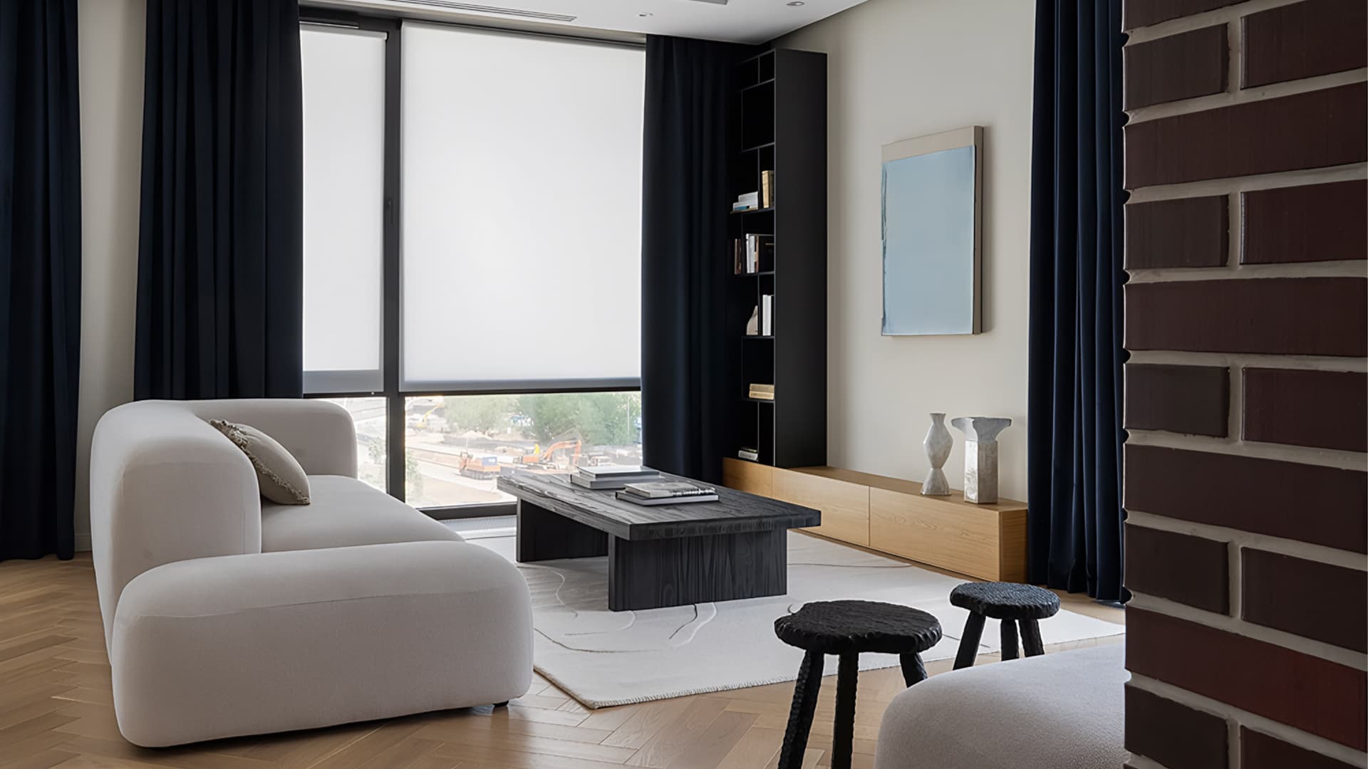 Акцентная кирпичная стена в интерьере «галерейной» квартиры — проект Дины Вафиной Акцентная кирпичная стена в интерьере «галерейной» квартиры — проект Дины Вафиной