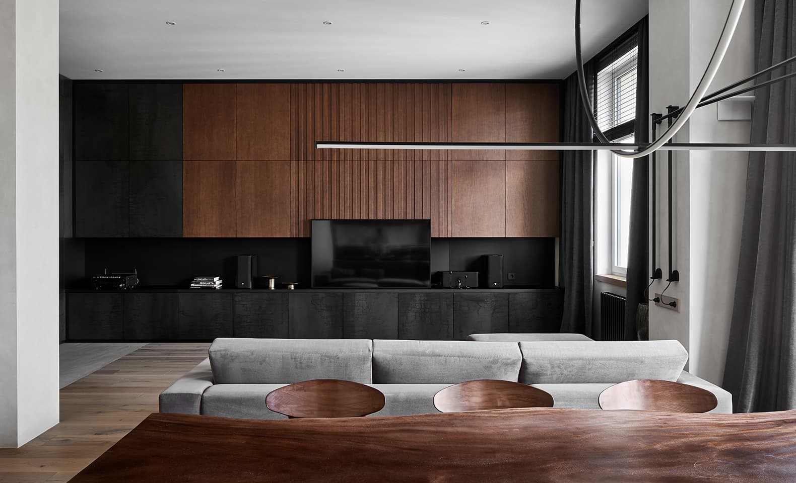 Квартира с камином в стиле эко-минимализм — проект архитектурного бюро Nikolai Bannikov Interiors
