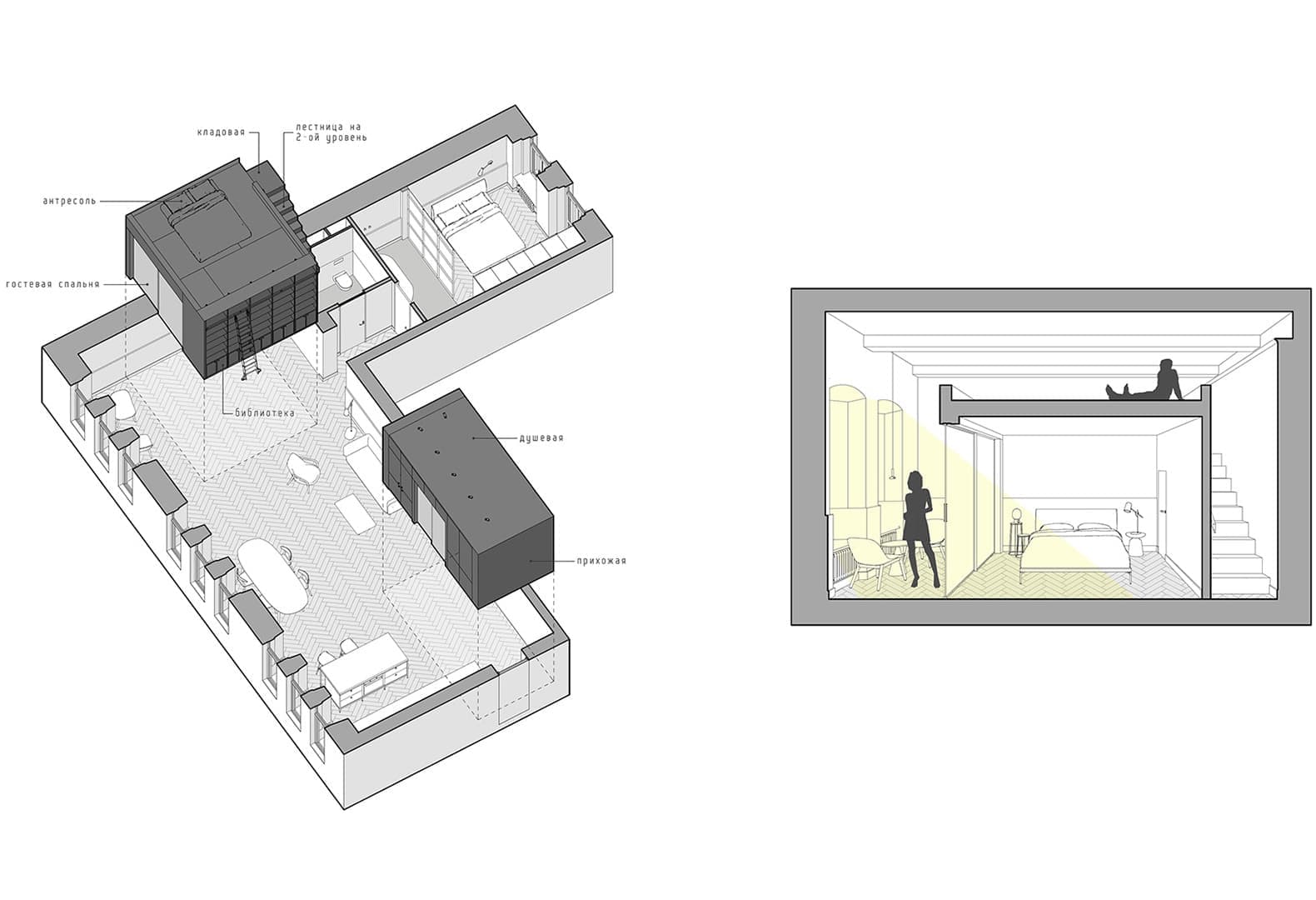 Московская квартира с функциональными боксами — проект INT2 architecture
