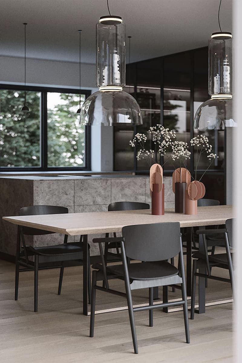 Вазы из коллекции Suprematic от NOOM в интерьере по проекту Flat White Architects. Визуализации: ZAN studio