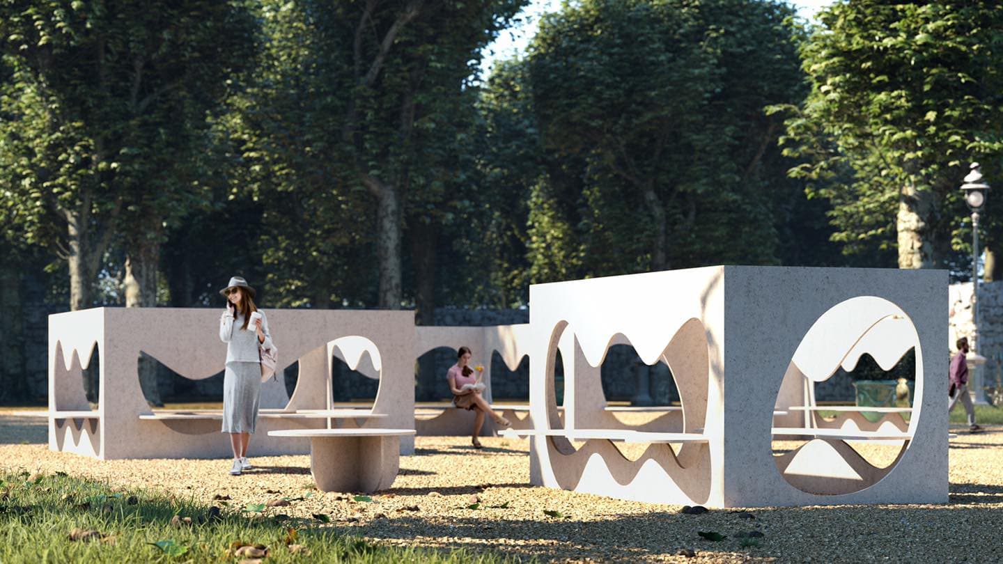 NYCxDesign 2022. «Вырезанные» скамьи Turn Out. Карим Рашид. Фото: NYCxDesign