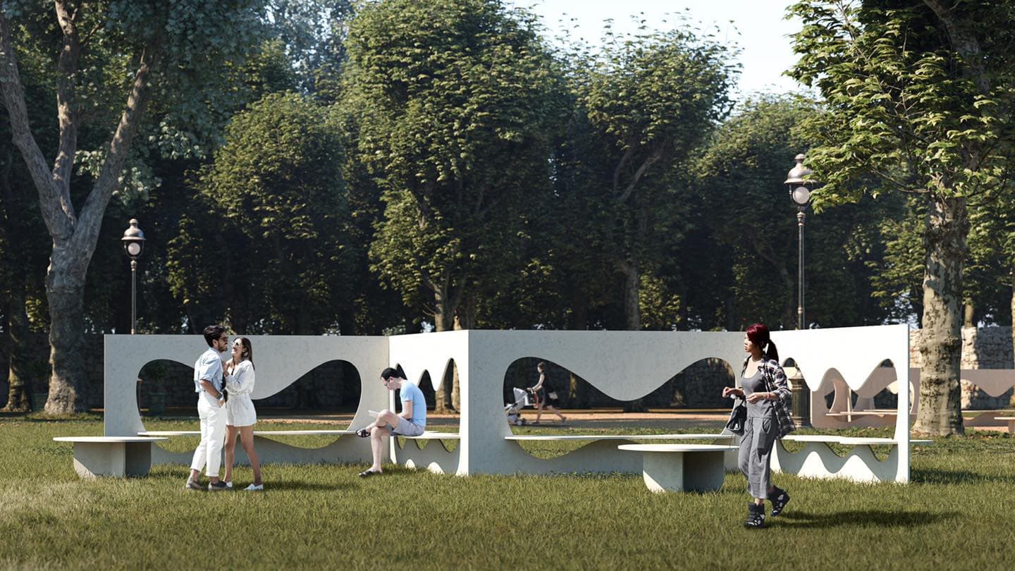 NYCxDesign 2022. «Вырезанные» скамьи Turn Out. Карим Рашид. Фото: NYCxDesign
